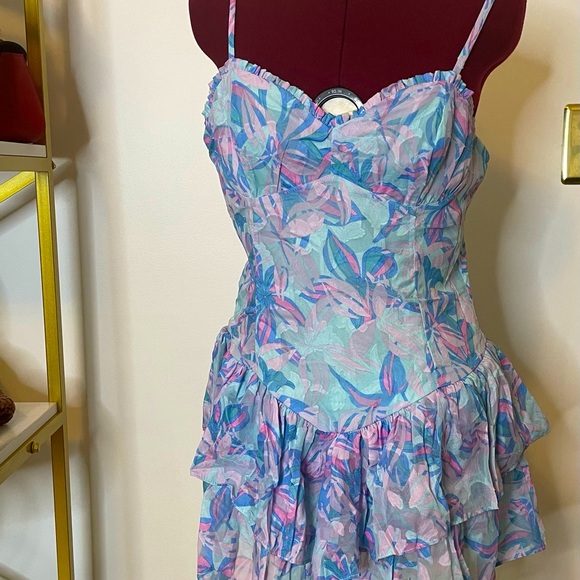 Mini Blue Ruffle Dress - Picture 2 of 4